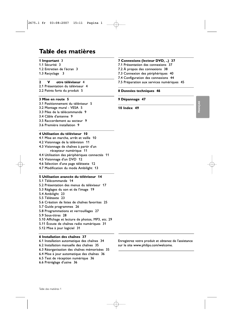 First page image of the manual for Aurea 42PFL9900D