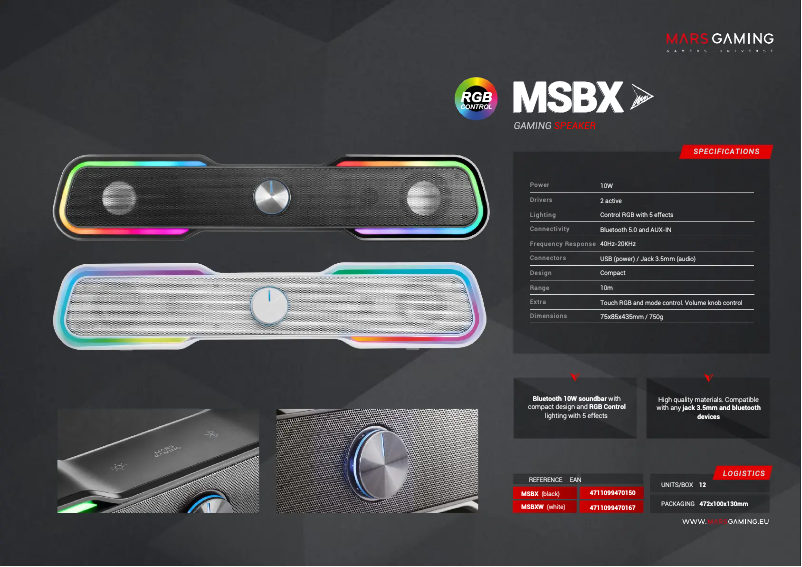 Page 1 of the manual Technical Sheet Mars Gaming MSBX