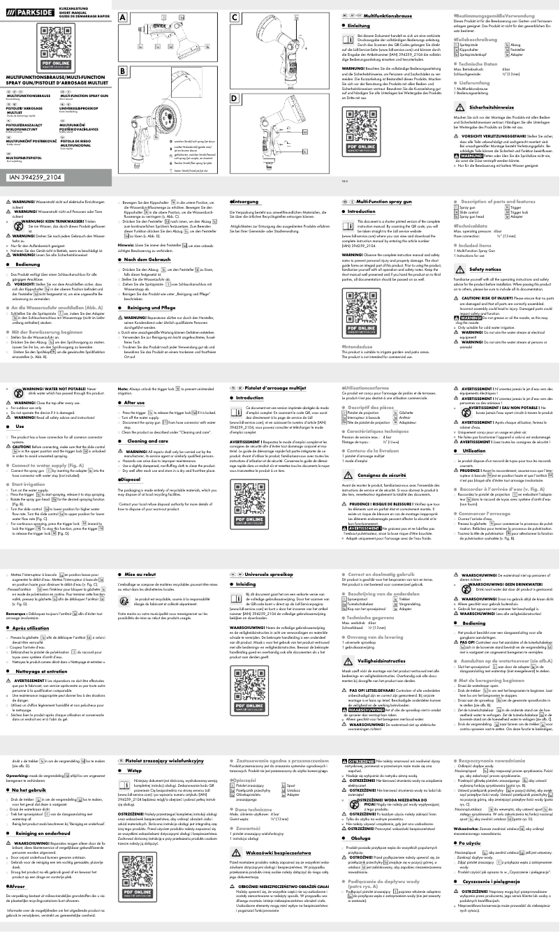 Page 1 of the manual User Manual Parkside IAN 394259