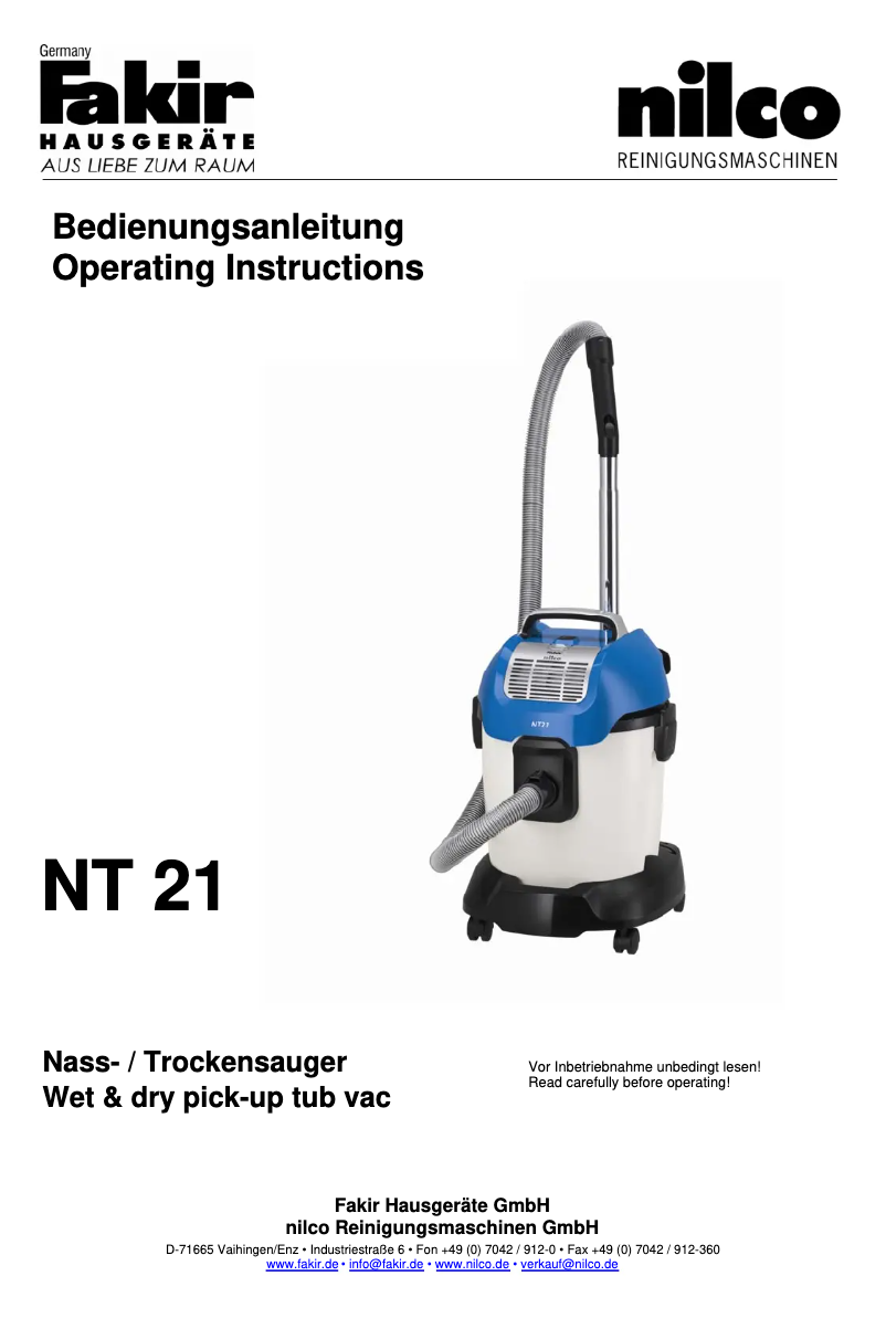 First page image of the manual for NT 21