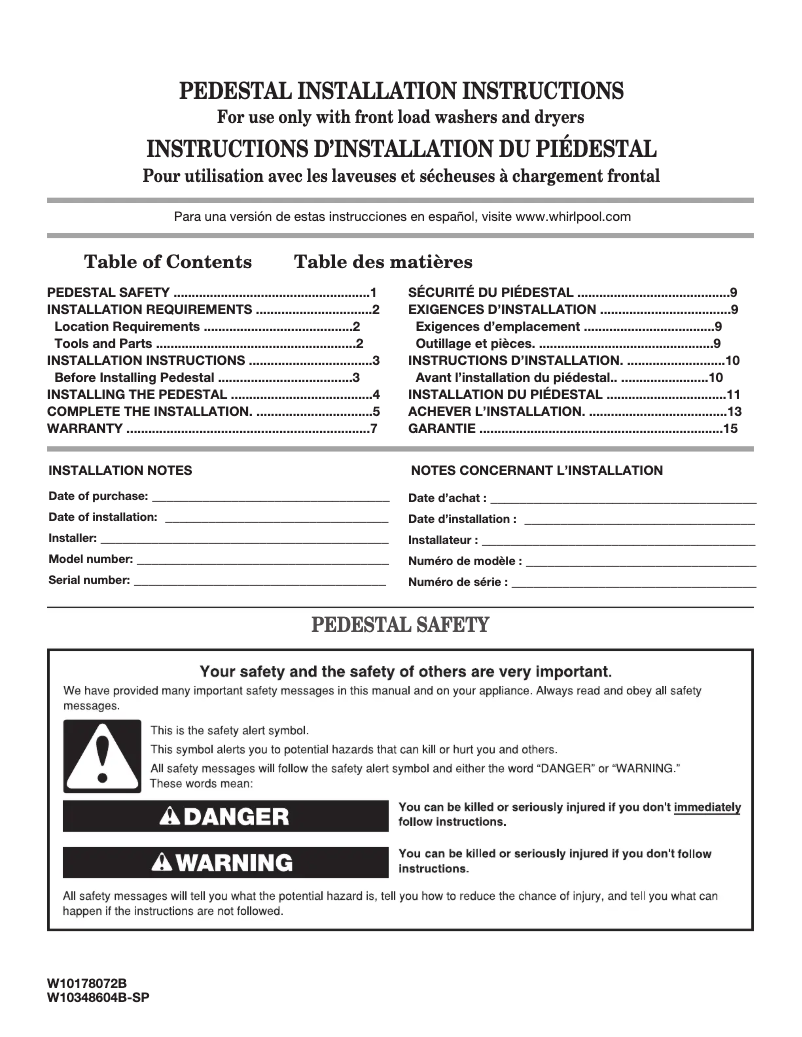 Page 1 of the manual Installation Guide Maytag XHP1000XW