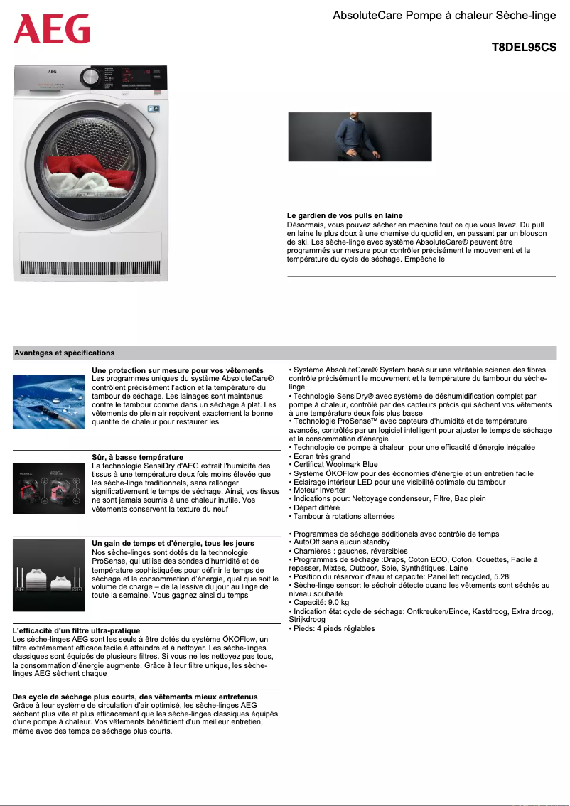 Page 1 of the manual Technical Sheet AEG T8DEL95CS