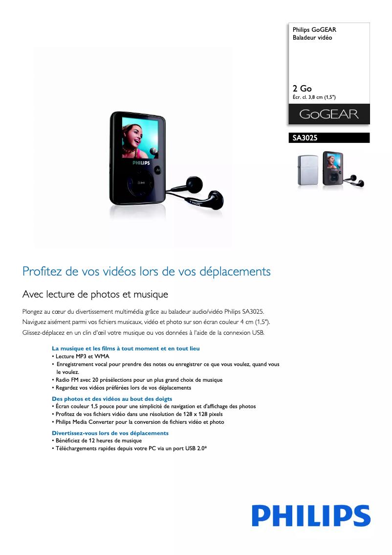 First page image of the manual for GoGear SA3025