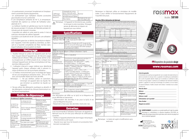 Page 1 of the manual User Manual Rossmax SB100