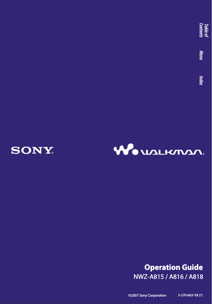 First page image of the manual for Walkman NWZ-A818