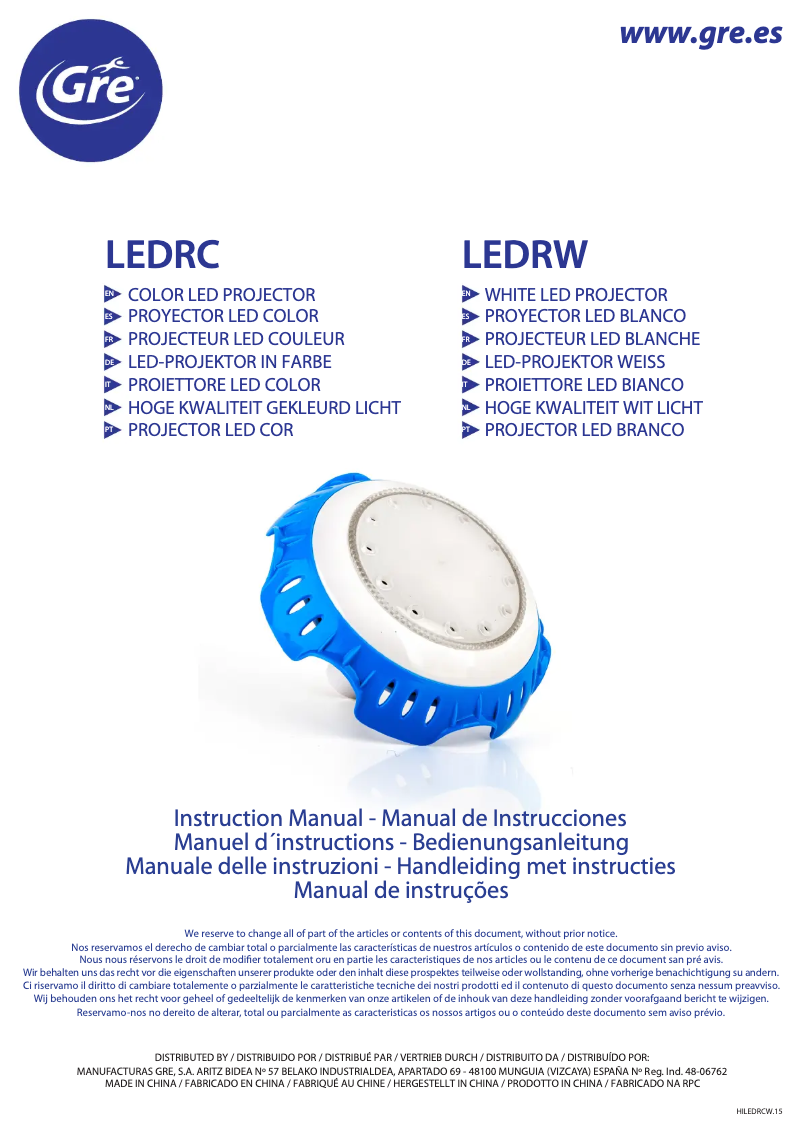 Page 1 of the manual User Manual Gre LEDRC