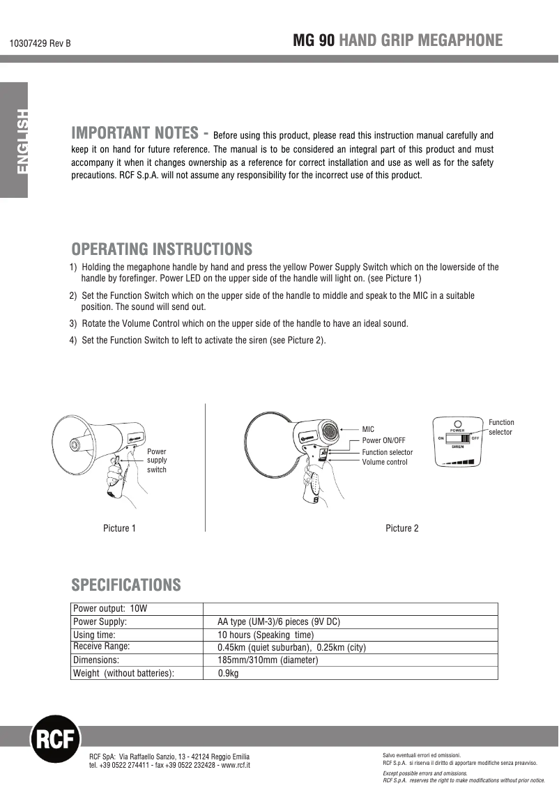 First page image of the manual for MG 90
