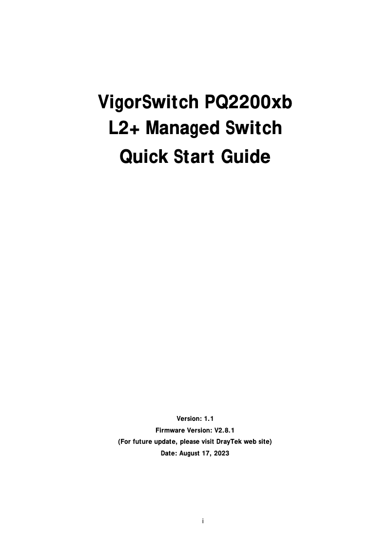 First page image of the manual for VigorSwitch PQ2200xb