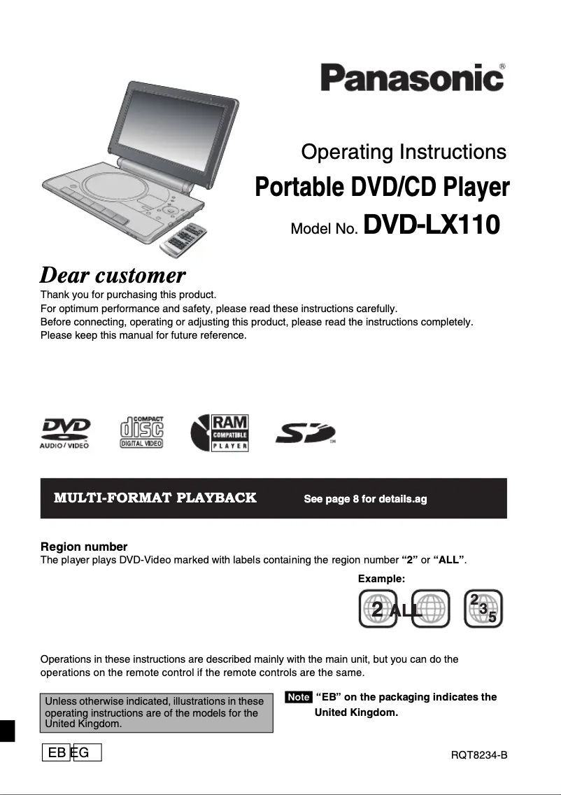 First page image of the manual for DVD-LX100