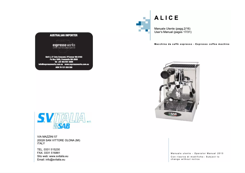 Page 1 of the manual User Manual SAB Alice