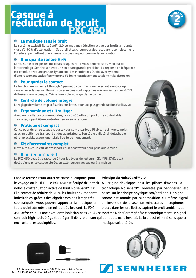Page 1 of the manual Technical Sheet Sennheiser PXC 450