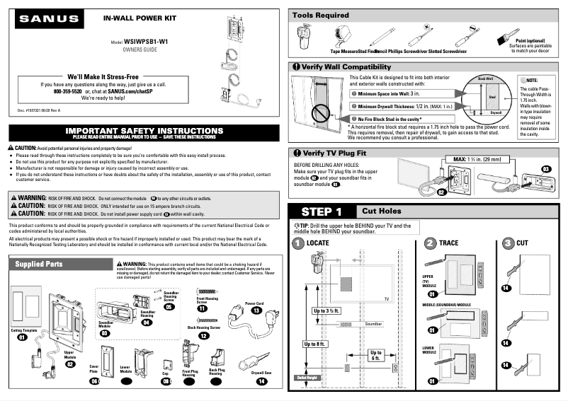 Page 1 of the manual User Manual Sanus WSIWPSB1