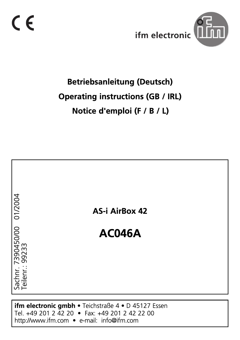 Page 1 of the manual User Manual IFM AC046A
