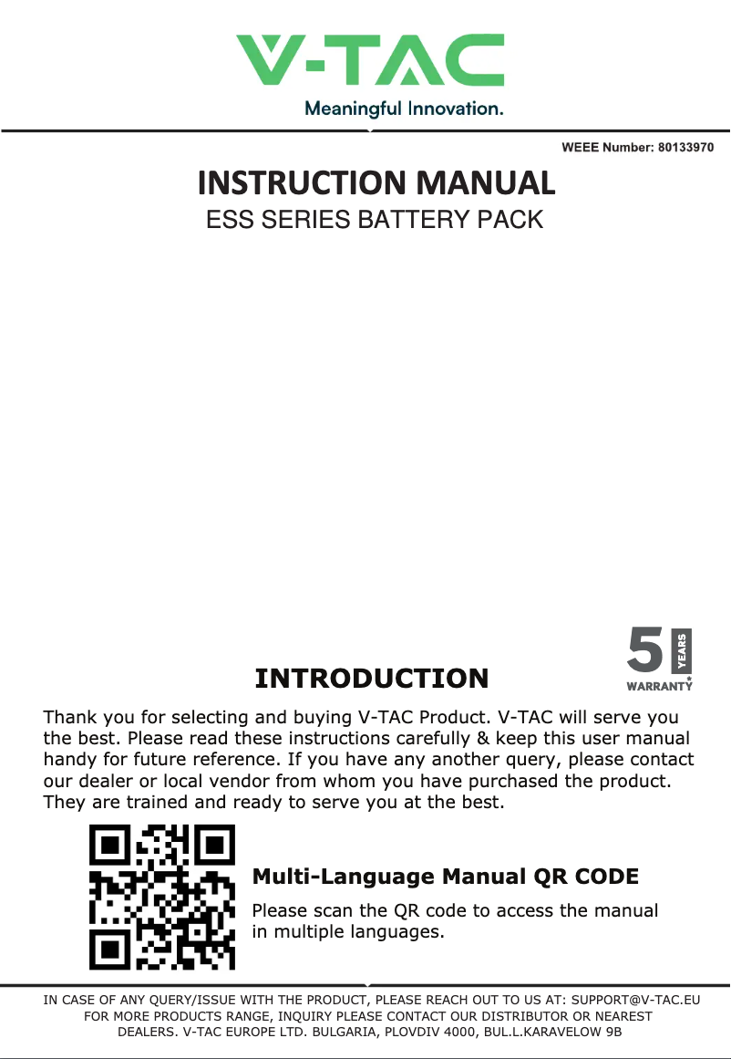 Page 1 of the manual User Manual V-TAC VT-48100E