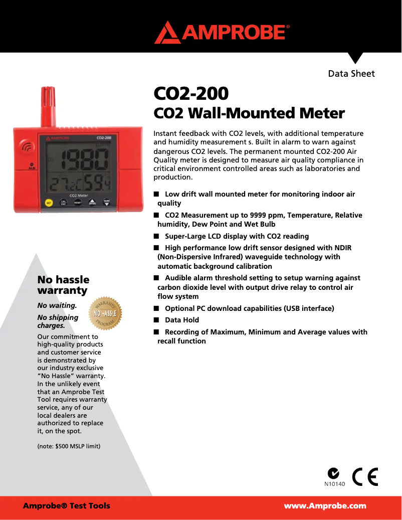 Page 1 of the manual Technical Sheet Amprobe CO2-200