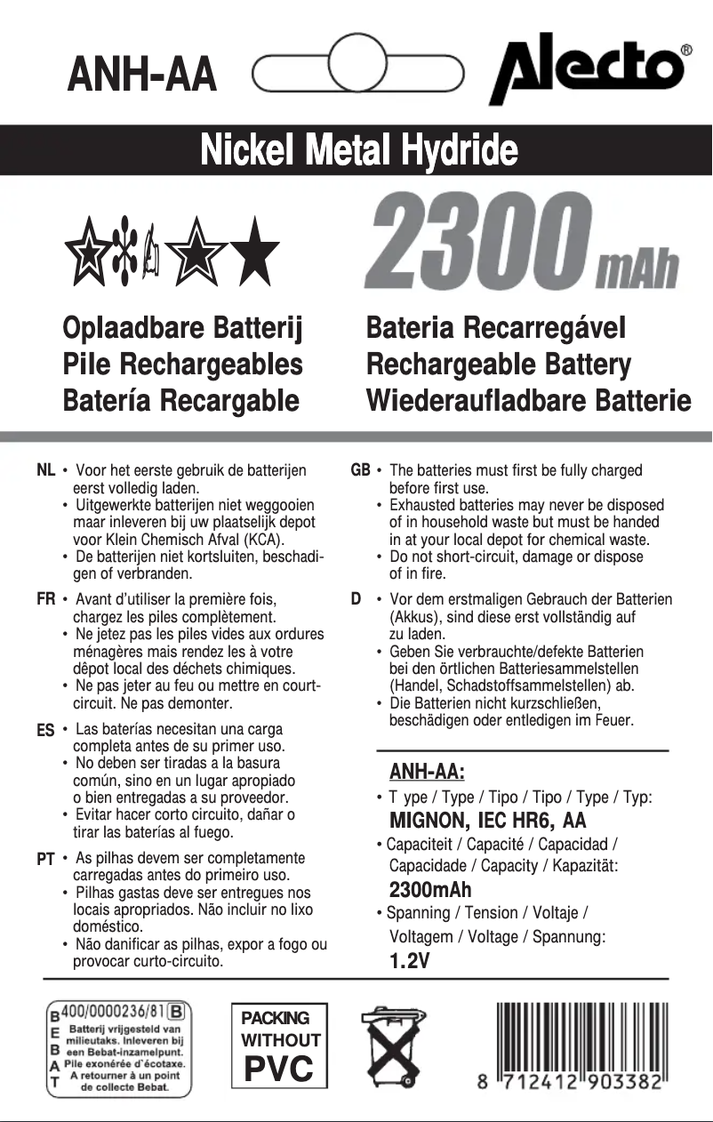 Page 1 de la notice Manuel utilisateur Alecto ANH-AA