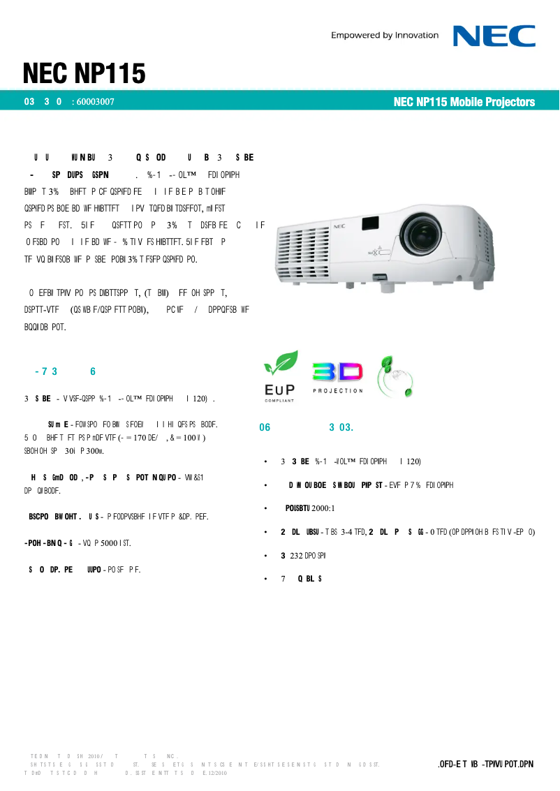 Page 1 of the manual Technical Sheet NEC NP115