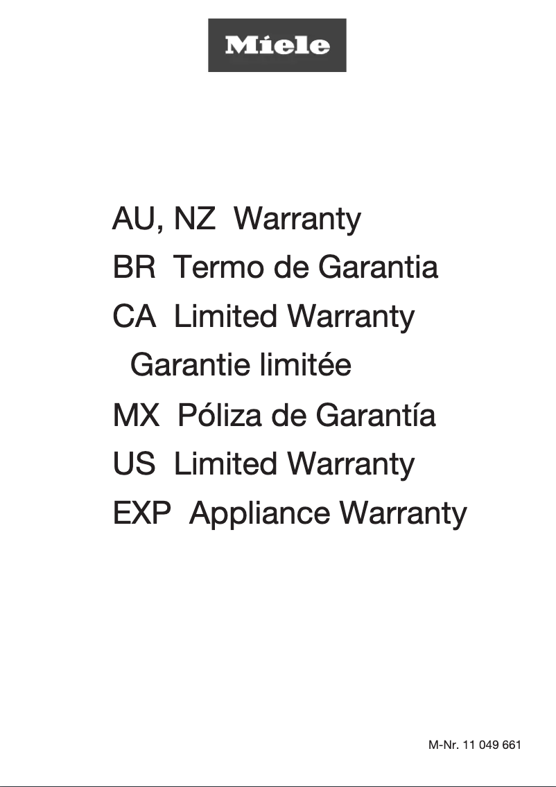Page 1 of the manual Warranty Information Miele WWD160 WCS