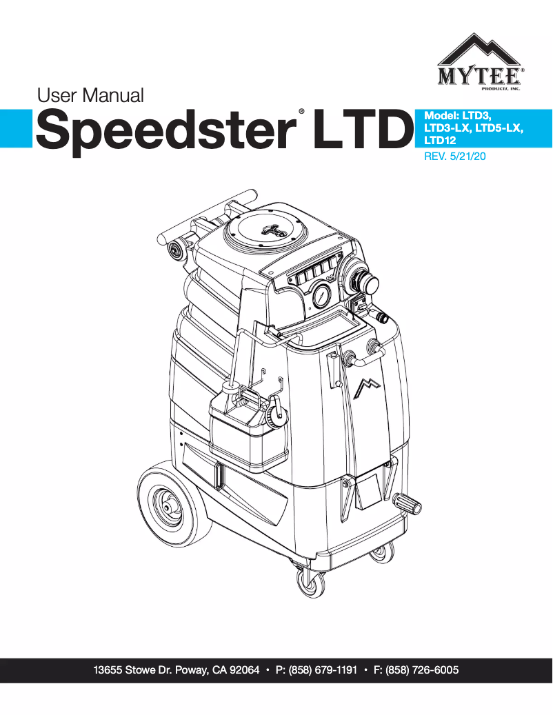 Page 1 of the manual User Manual Mytee Speedster LTD12