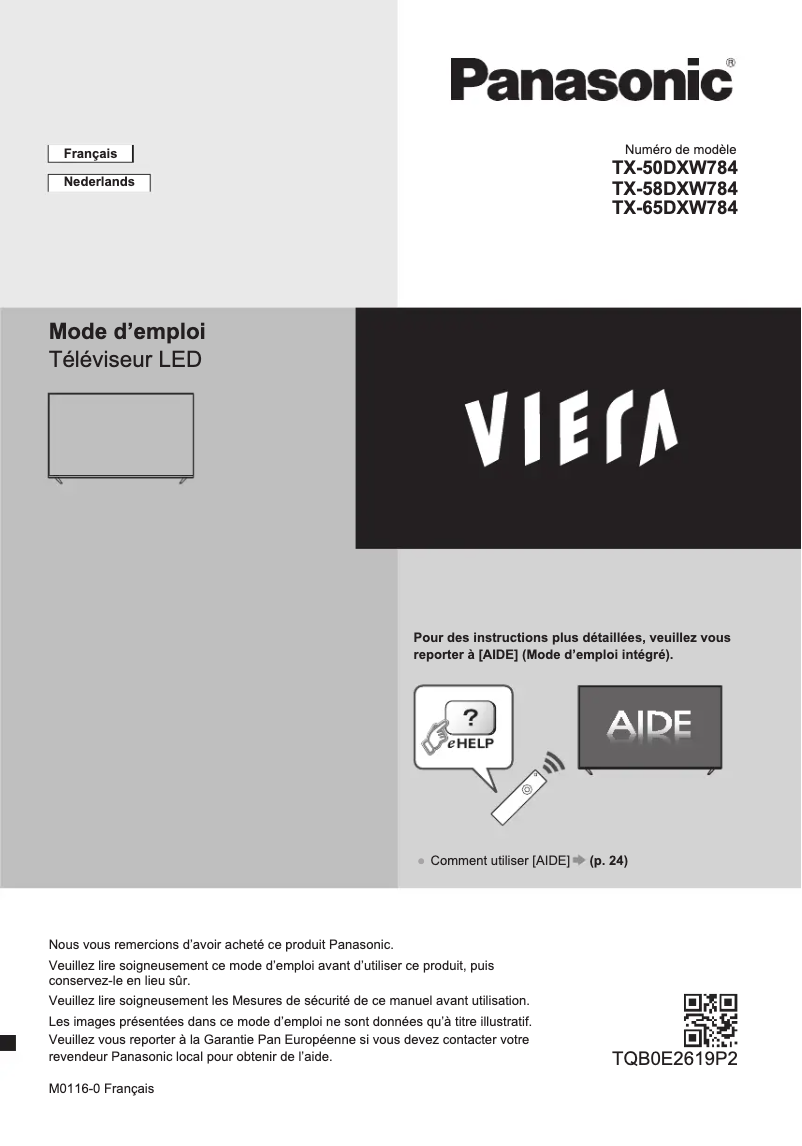 Page 1 of the manual Quick Start Guide Panasonic TX-65DXW784