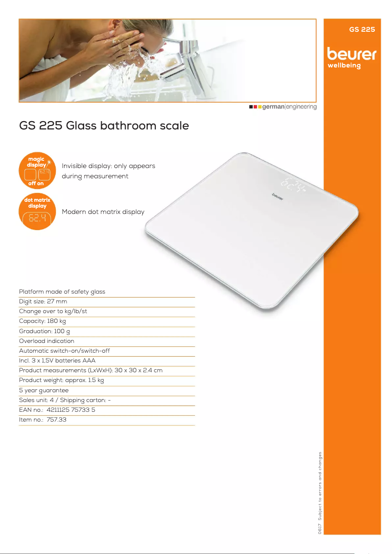 Page 1 of the manual Technical Sheet Beurer GS 225