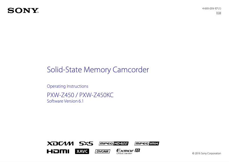 Page 1 of the manual User Manual Sony PXW-Z450