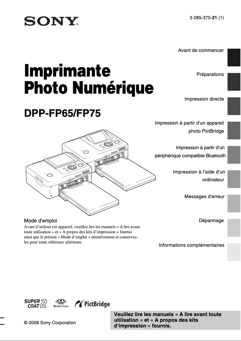 First page image of the manual for DPP-FP75