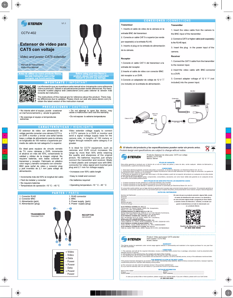 Page 1 de la notice Manuel utilisateur Steren CCTV-402