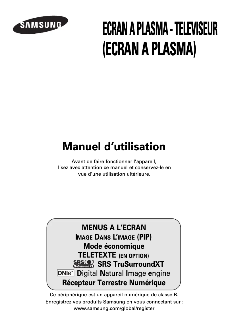 First page image of the manual for PS-42C7HD
