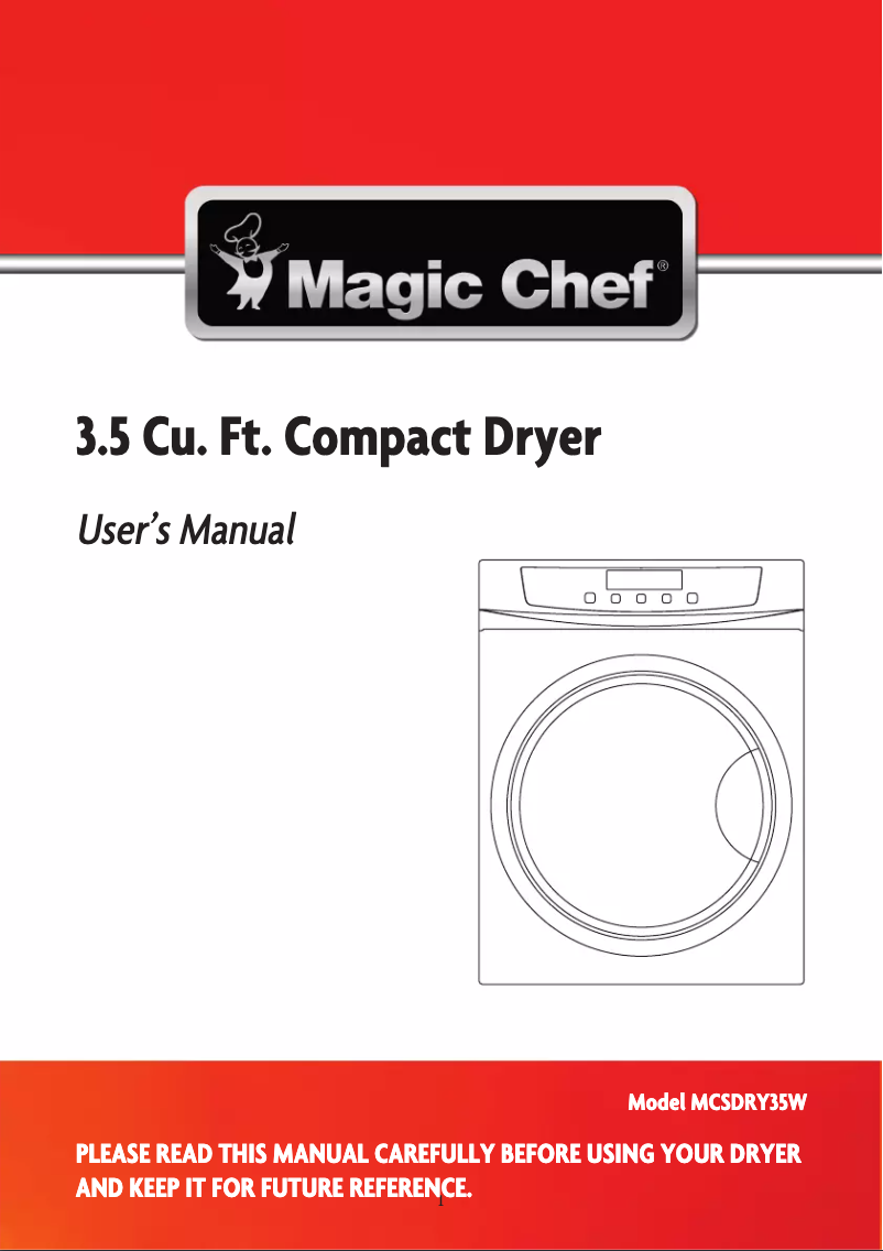 Page 1 de la notice Guide d'installation Magic Chef MCSDRY35