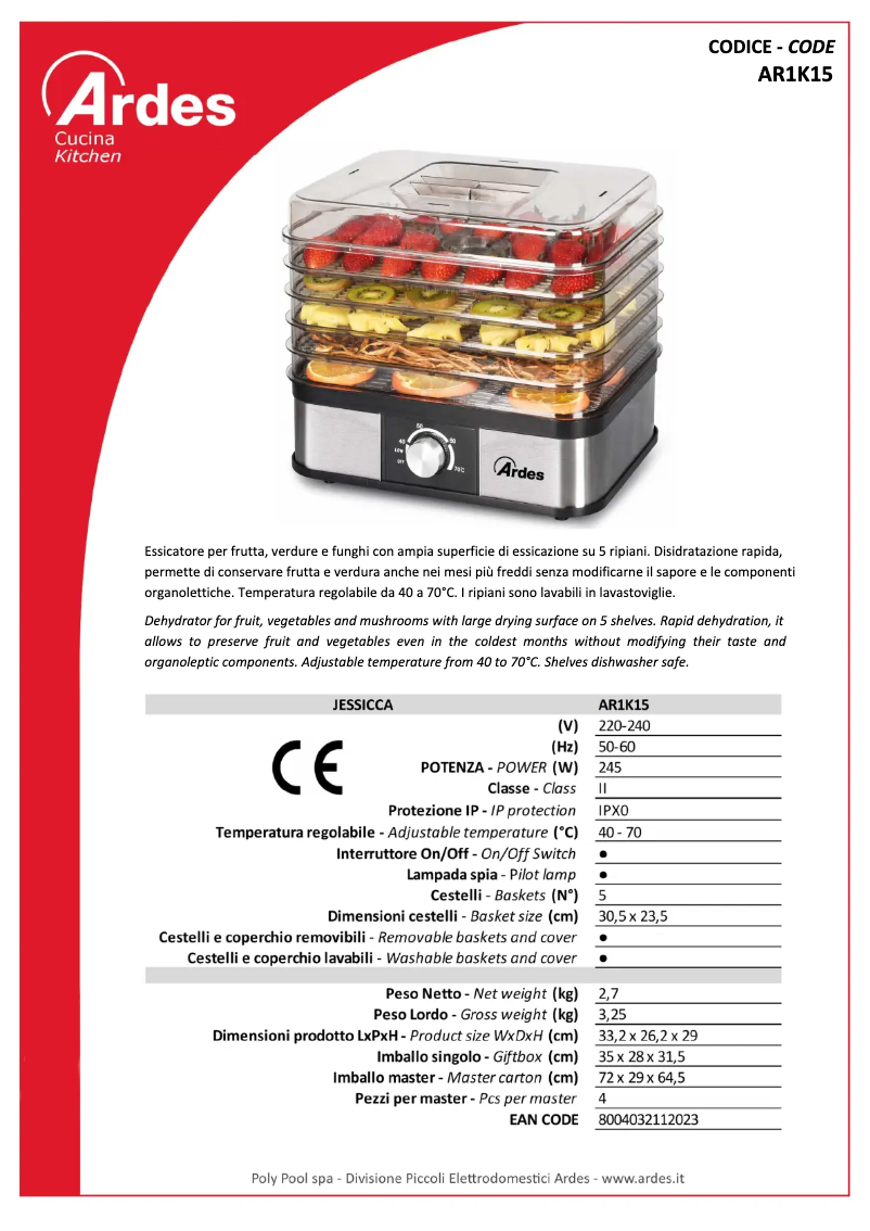 Page 1 of the manual Technical Sheet Ardes AR1K15