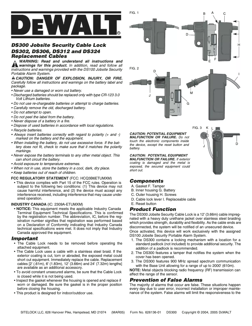 Page 1 of the manual User Manual DeWalt DS300