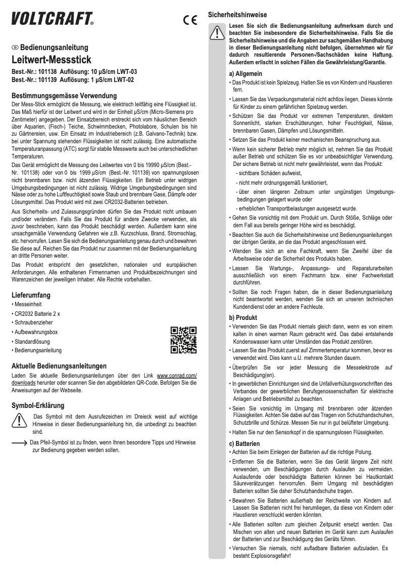 Page 1 of the manual User Manual Voltcraft LWT-02