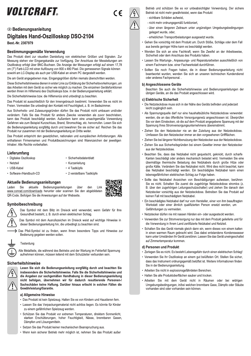 Page 1 of the manual User Manual Voltcraft DSO-2104