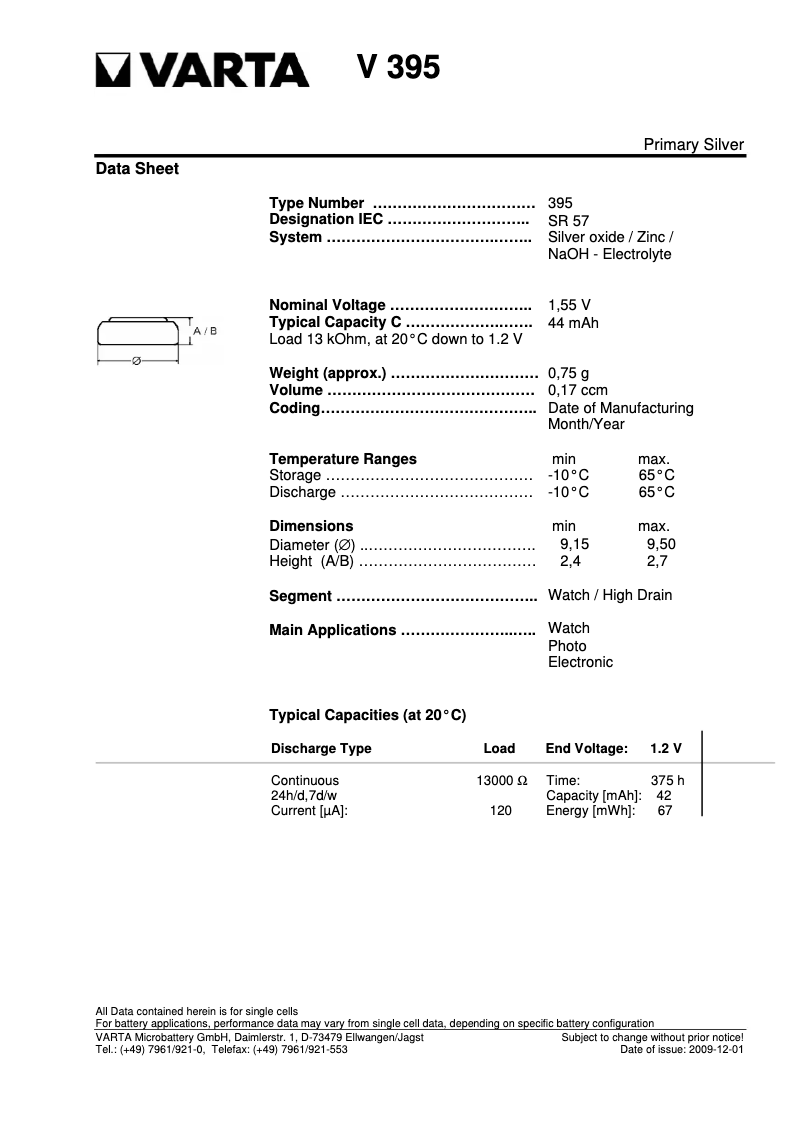 First page image of the manual for Primary Silver Button 395