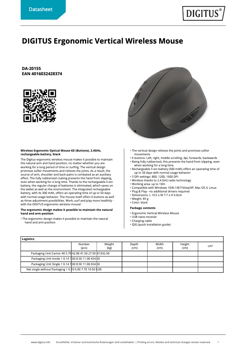 Page 1 of the manual Technical Sheet Digitus DA-20155