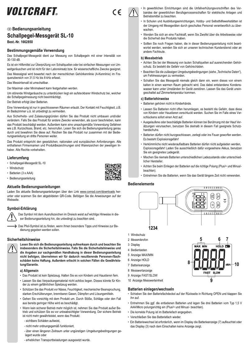 First page image of the manual for SL-10