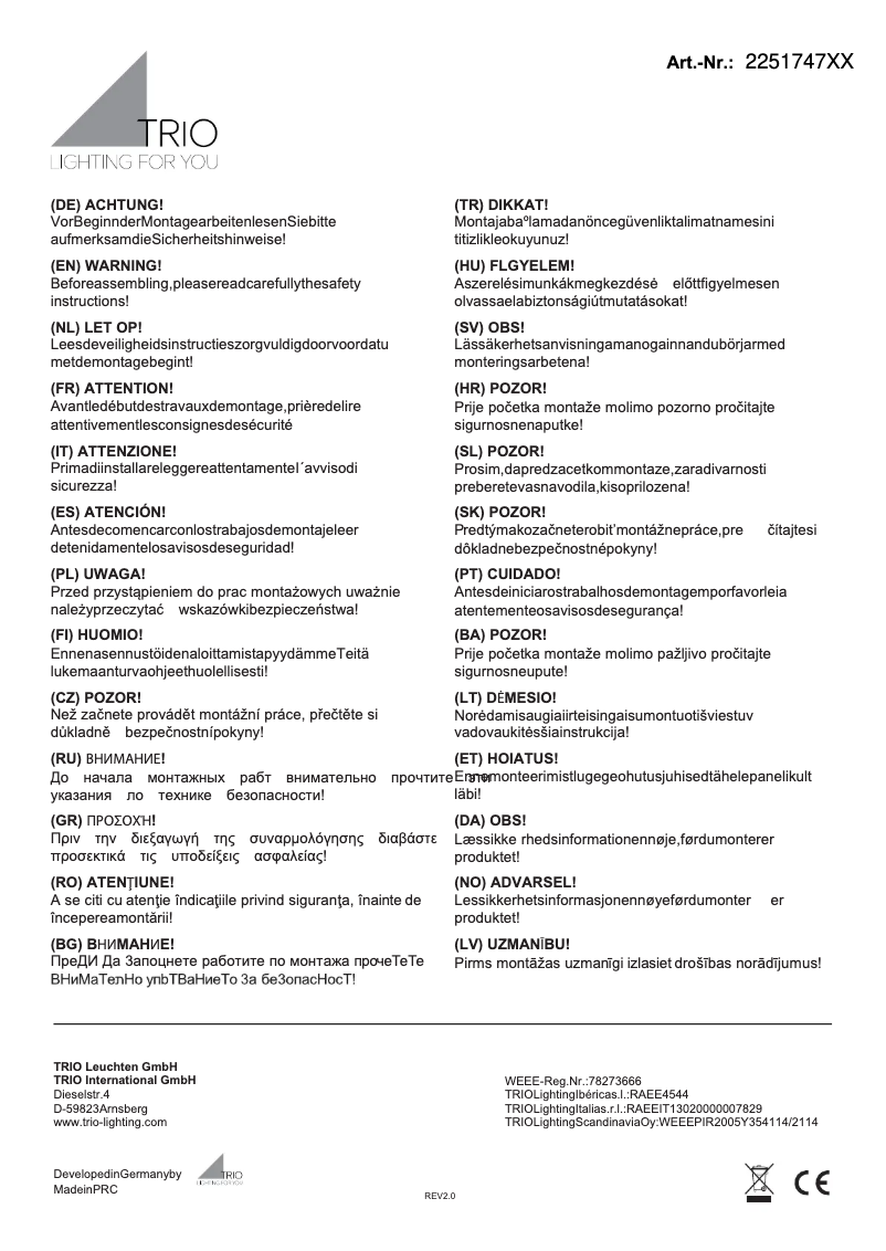 Page 1 of the manual User Manual Trio Lighting Concha 225174724