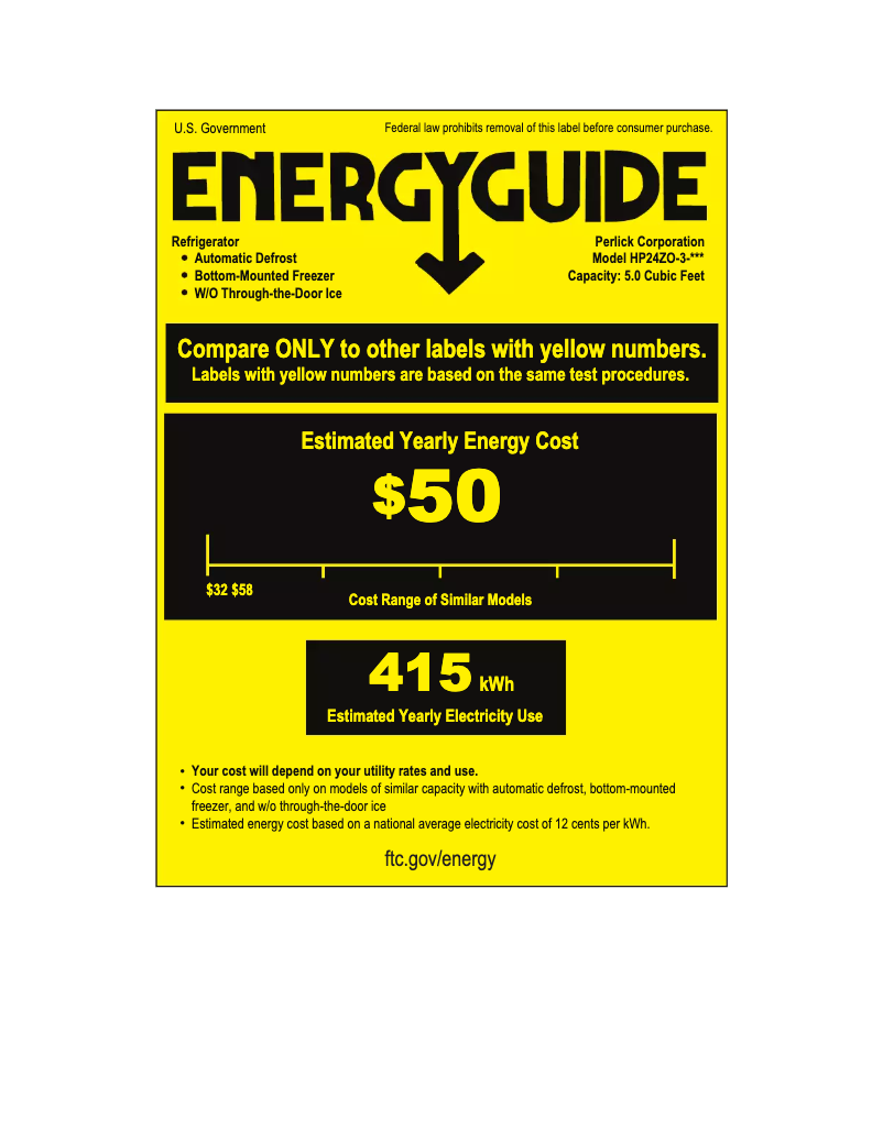 Page 1 of the manual Energy Label Perlick Signature Series HP24ZO-3-5