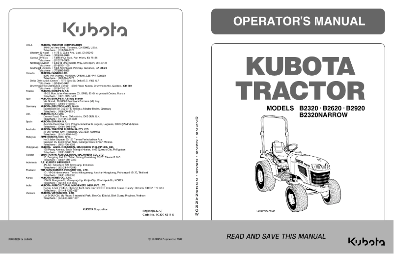 Page 1 of the manual User Manual Kubota B2320
