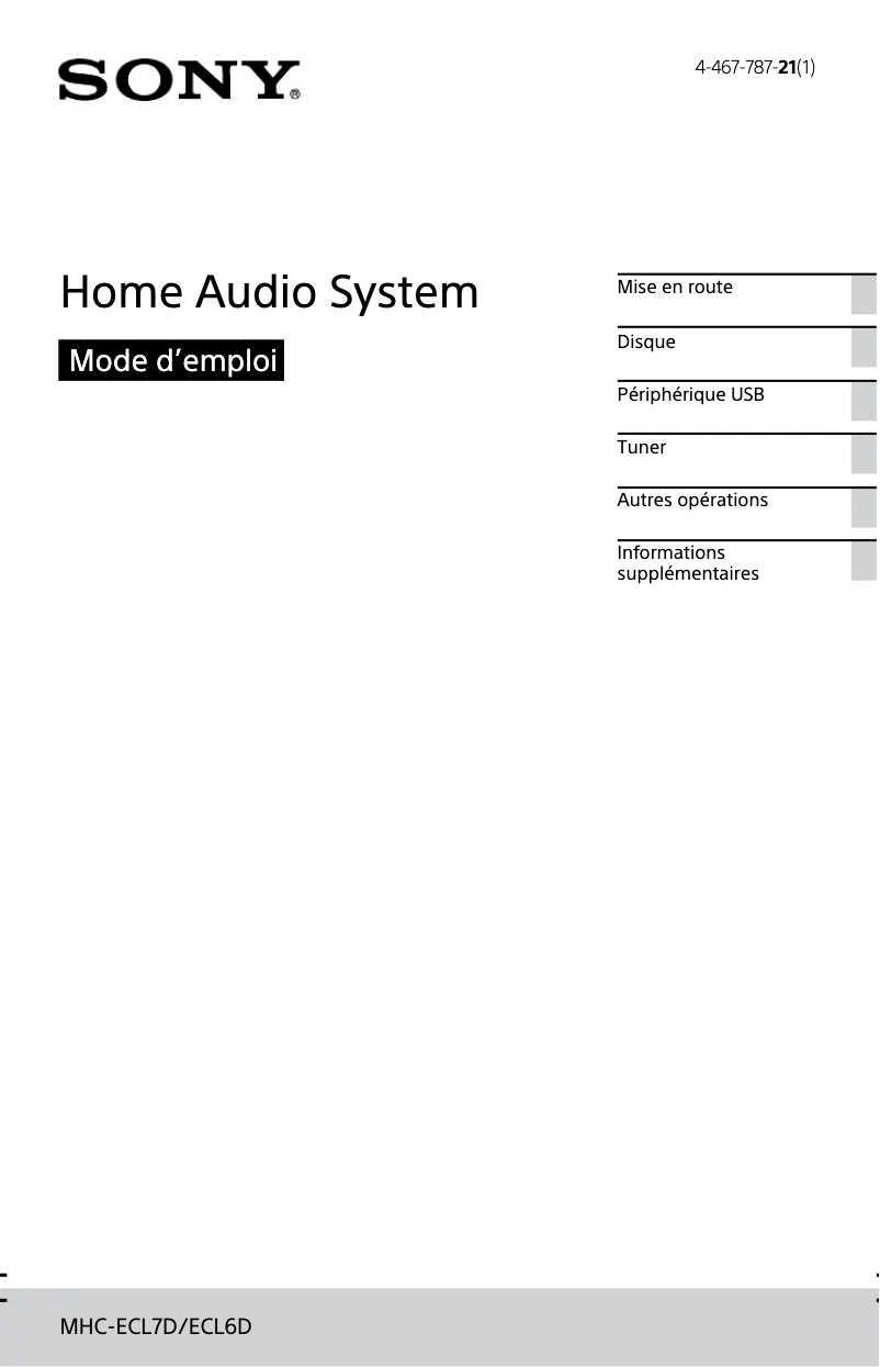 First page image of the manual for MHC-ECL6D