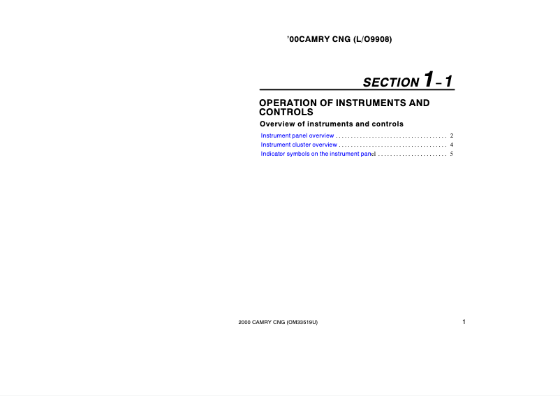 First page image of the manual for Camry CNG (2000)