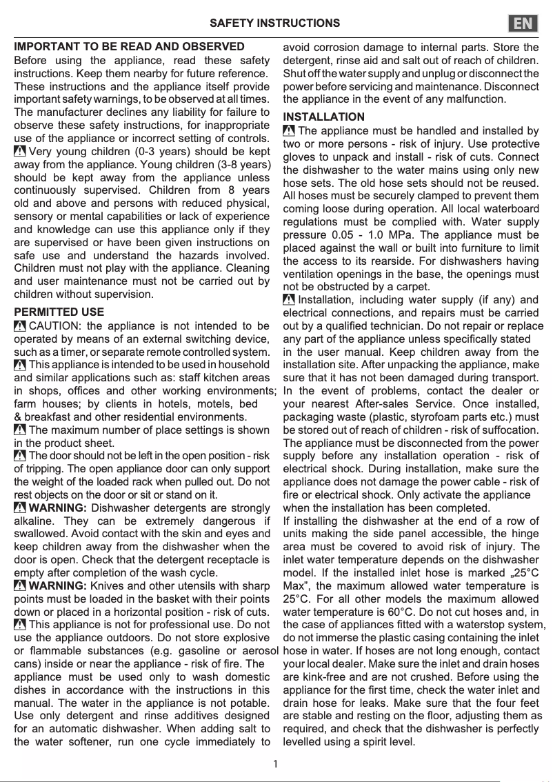 Page 1 of the manual Instructions / Assembly Hotpoint HIC 3C41 CW