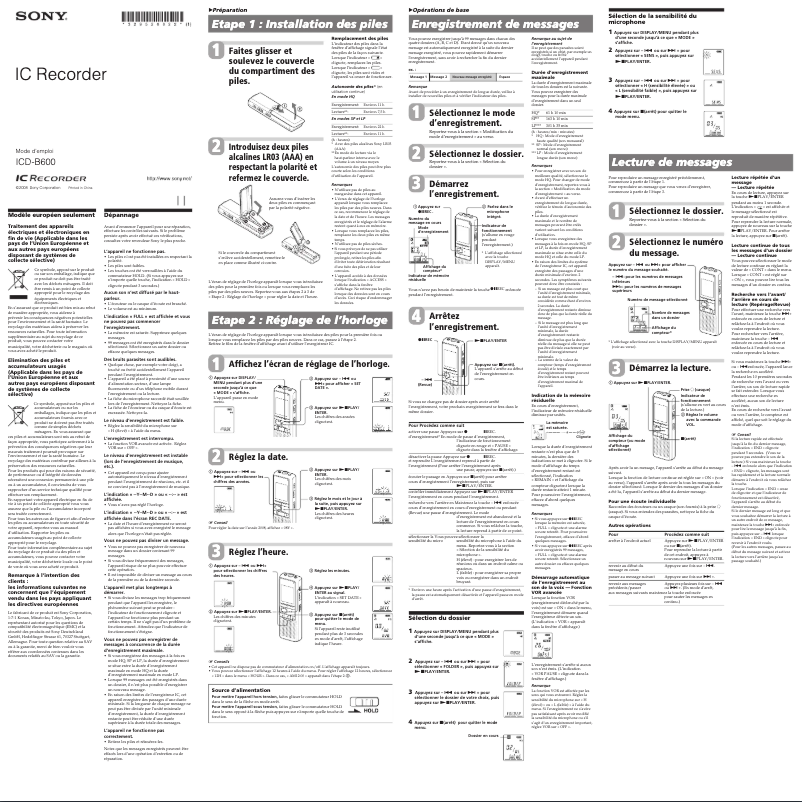 Page 1 of the manual User Manual Sony ICD-B600