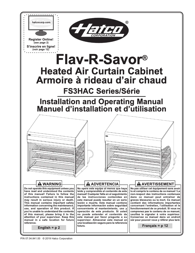 Page 1 of the manual User Manual Hatco Flav-R-Savor FSD-1