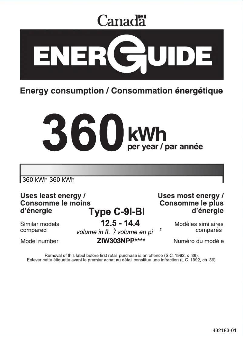 Page 1 of the manual Energy Label Monogram ZIW303NPPII