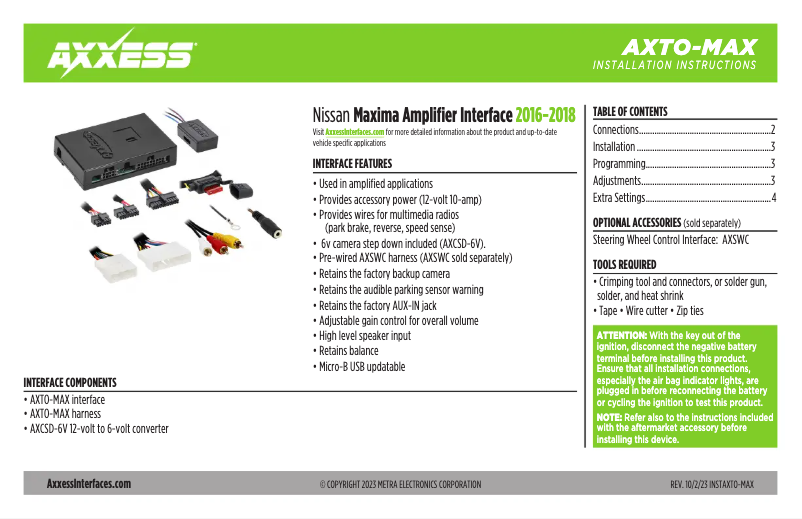 Page 1 of the manual User Manual AXESS AXTO-MAX
