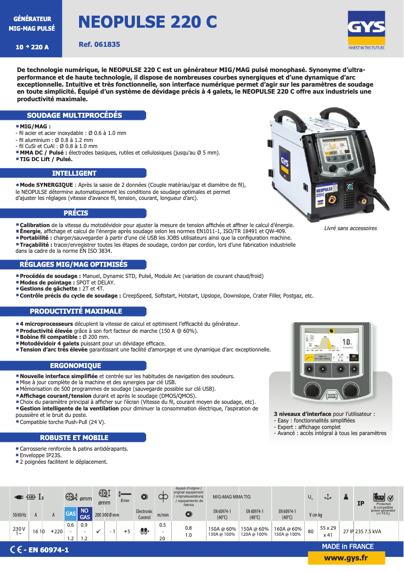 First page image of the manual for Neopulse 220 C