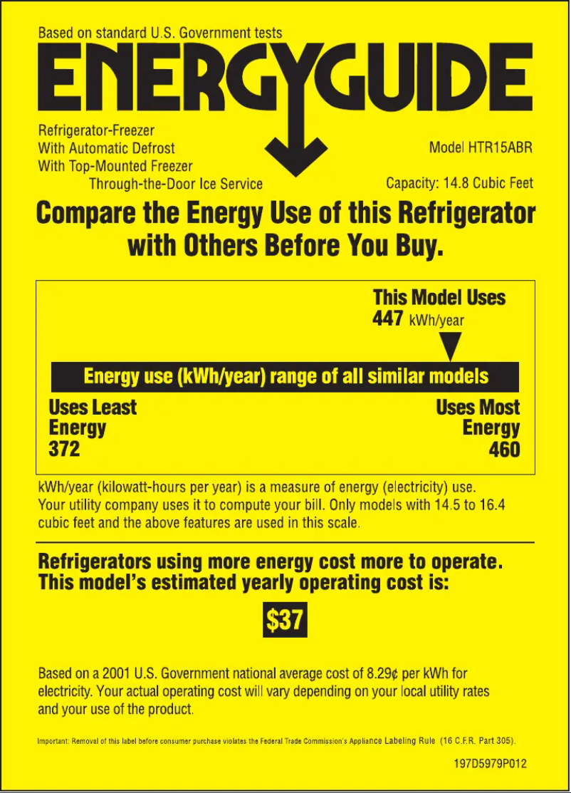 Page 1 of the manual Energy Label Hotpoint HTR15ABRLCC