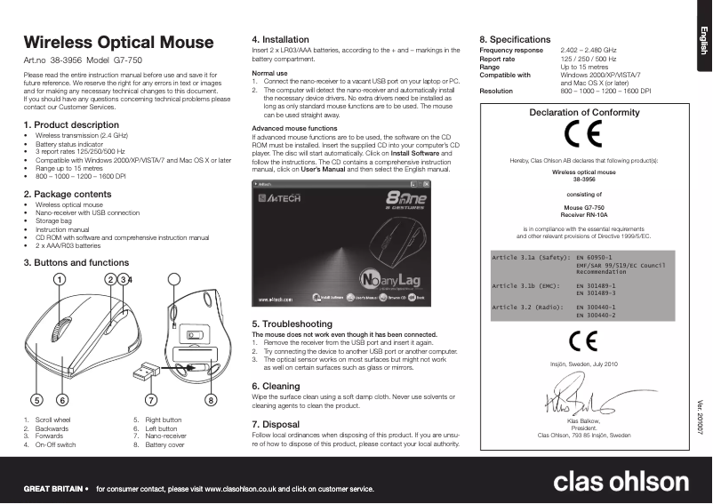 Page 1 of the manual User Manual A4Tech G7-750